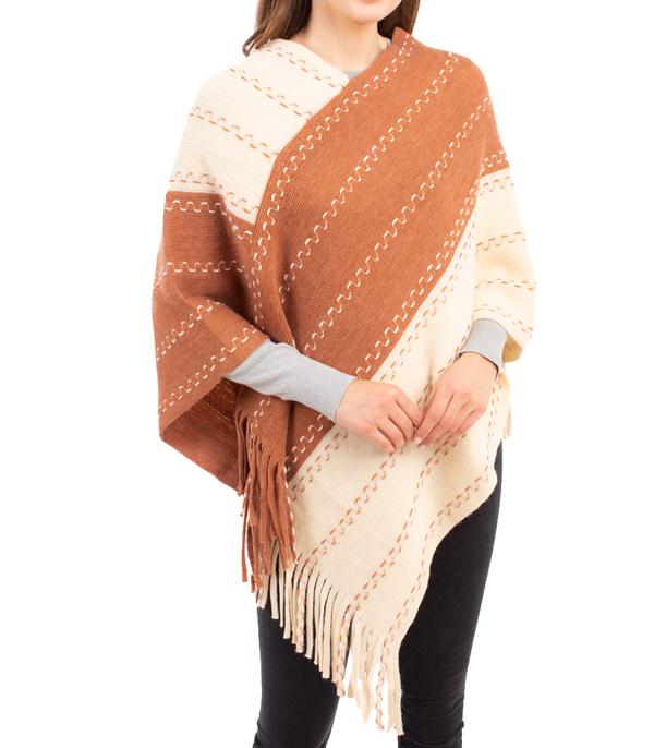 New Arrival :: Wholesale Stripe Knit Fall Winter Poncho