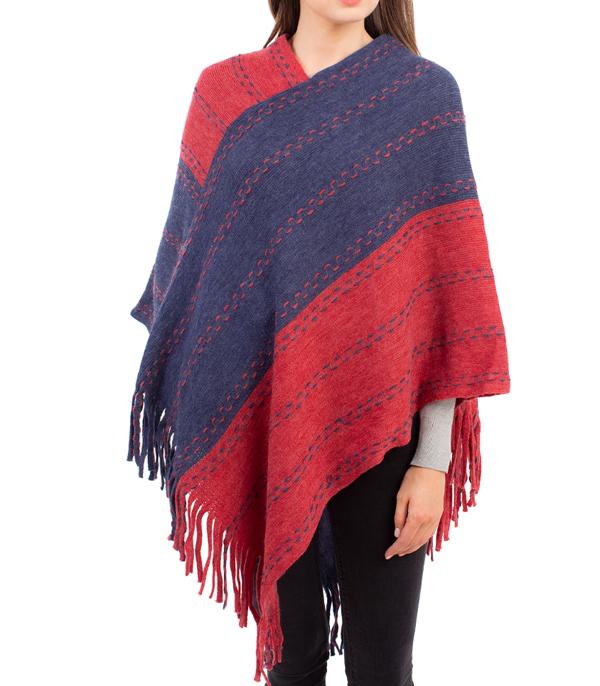 Two-Tone Cable-Knit Poncho # P054 - High Fashion Trading