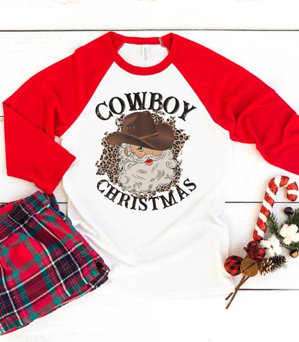 <font color=GREEN>HOLIDAYS</font> :: GRAPHIC TEES :: Wholesale Vintage Cowboy Christmas Raglan Tee