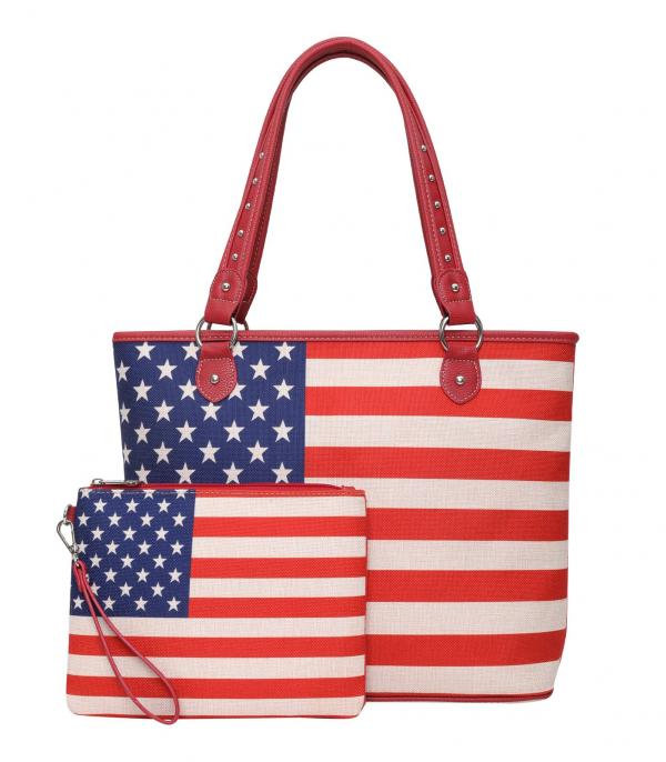 <font color=RED>RED,WHITE, AND BLUE</font> :: Wholesale Montana West US Flag Canvas Tote Set