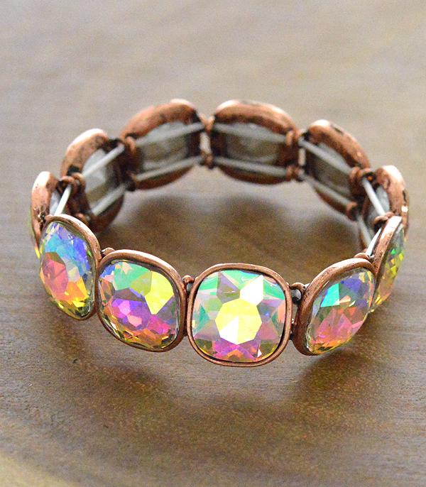 BRACELETS :: STRETCH :: Wholesale Iridescent Glass Stone Bracelet