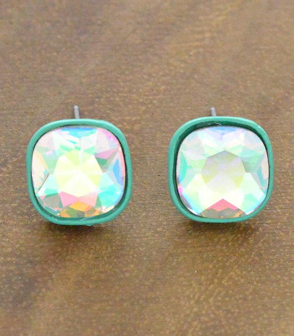 New Arrival :: Wholesale Iridescent Glass Stone Stud Earrings