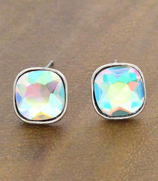 New Arrival :: Wholesale Iridescent Glass Stone Stud Earrings