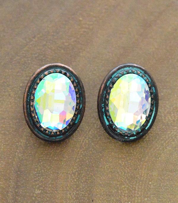 New Arrival :: Wholesale Glass Stone Oval Shape Stud Earrings