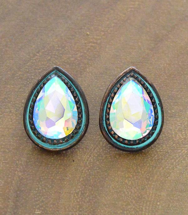New Arrival :: Wholesale Glass Stone Teardrop Post Earrings