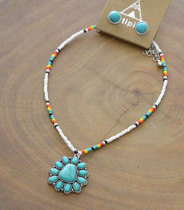 New Arrival :: Wholesale Tipi Western Turquoise Beaded Necklace