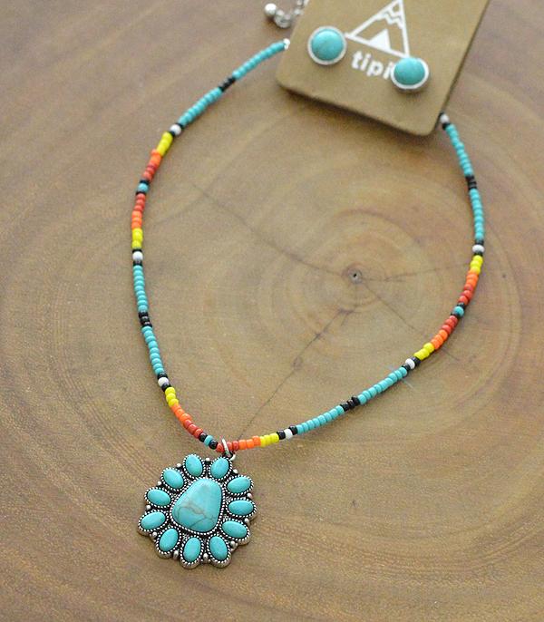 New Arrival :: Wholesale Tipi Western Turquoise Beaded Necklace