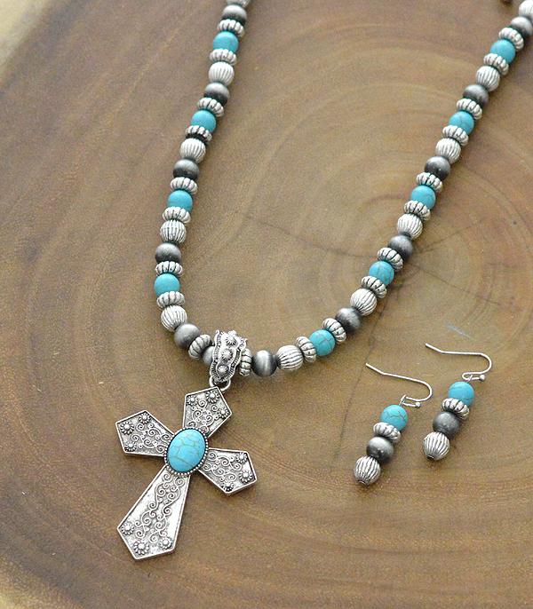 NECKLACES :: WESTERN TREND :: Wholesale Western Turquoise Cross Necklace Set