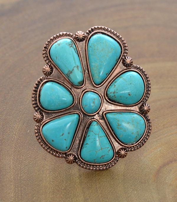 New Arrival :: Wholesale Western Turquoise Semi Stone Concho Ring
