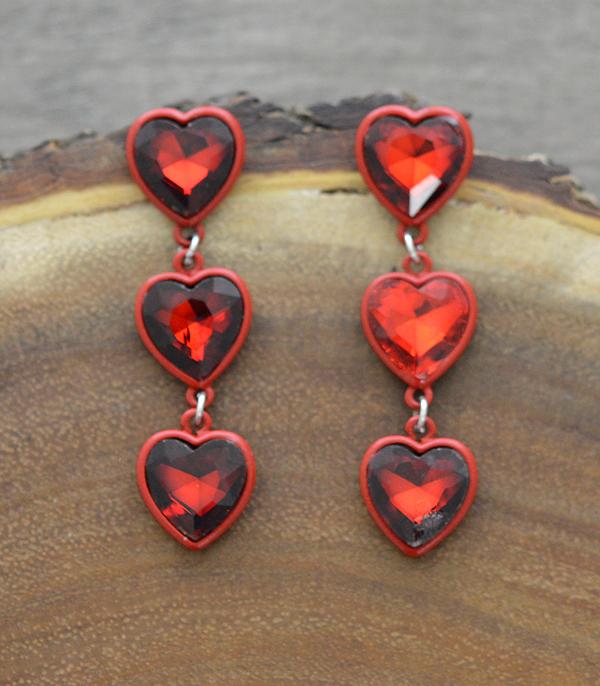 New Arrival :: Wholesale Glass Stone Heart Drop Earrings