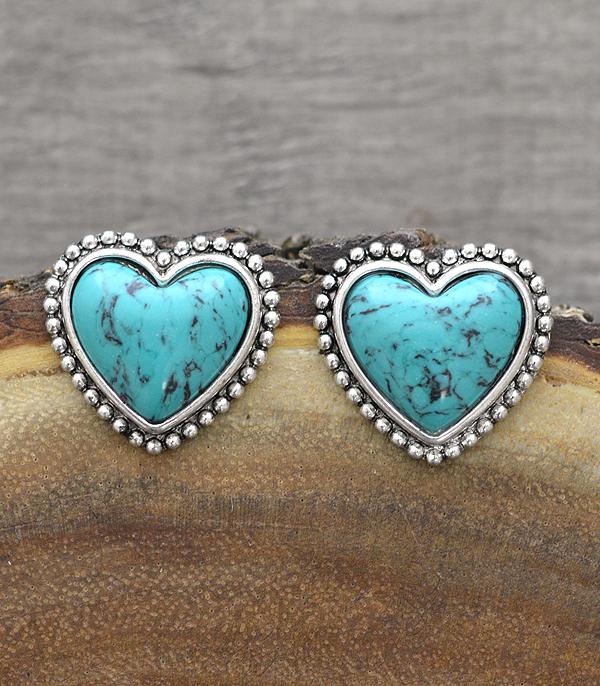 New Arrival :: Wholesale Western Turquoise Heart Stud Earrings