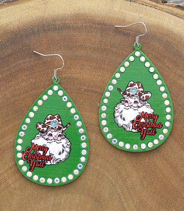 <font color=GREEN>SEASONAL</font> :: Wholesale Western Santa Christmas Teardrop Earring