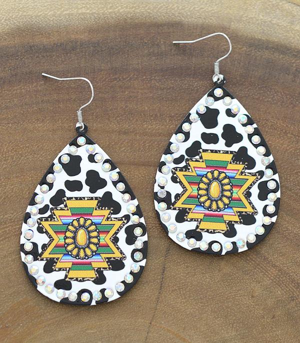 EARRINGS :: WESTERN HOOK EARRINGS :: Wholesale Western Aztec Print Teardrop Earrings