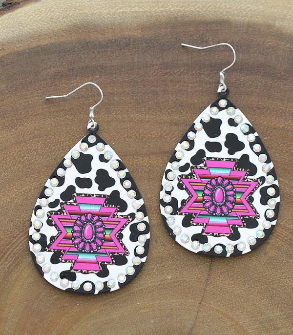 EARRINGS :: WESTERN HOOK EARRINGS :: Wholesale Western Aztec Print Teardrop Earrings