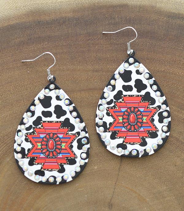 EARRINGS :: WESTERN HOOK EARRINGS :: Wholesale Western Aztec Print Teardrop Earrings