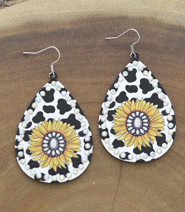 EARRINGS :: WESTERN HOOK EARRINGS :: Wholesale Sunflower Turquoise Print Earrings