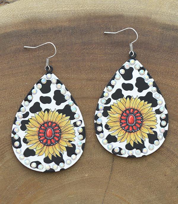 EARRINGS :: WESTERN HOOK EARRINGS :: Wholesale Sunflower Turquoise Print Earrings