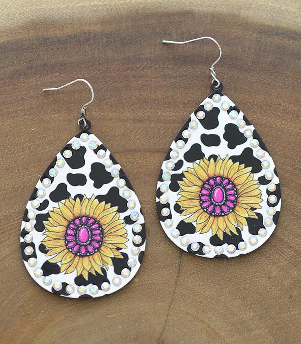 EARRINGS :: WESTERN HOOK EARRINGS :: Wholesale Sunflower Turquoise Print Earrings