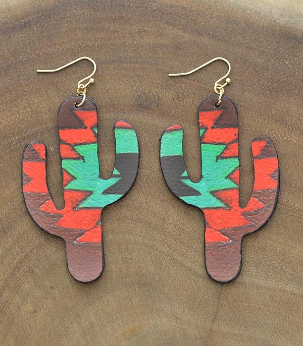 <font color=black>SALE ITEMS</font> :: JEWELRY :: Earrings :: Wholesale Leather Aztec Print Cactus Earrings