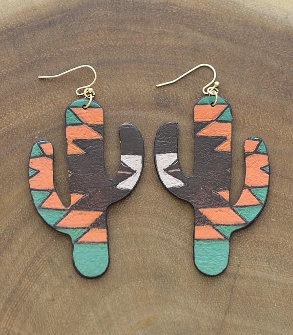 New Arrival :: Wholesale Leather Aztec Print Cactus Earrings