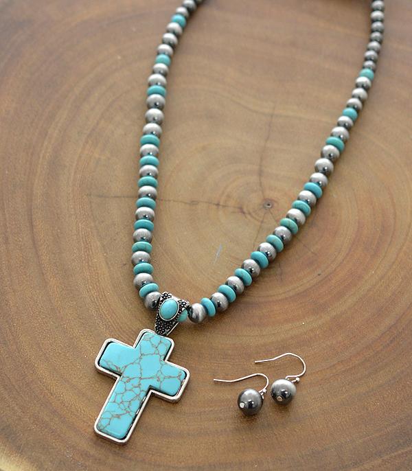 <font color=Turquoise>TURQUOISE JEWELRY</font> :: Wholesale Turquoise Cross Navajo Bead Necklace