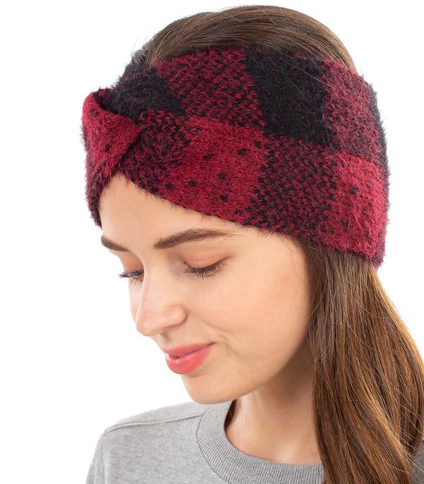 HATS I HAIR ACC :: BEANIES I HEADWRAP :: Wholesale Soft Fuzzy Plaid Print Winter Headwrap