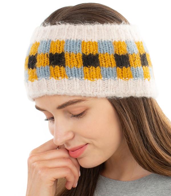 <font color=black>SALE ITEMS</font> :: HAT | HAIR ACCESSORIES :: Wholesale Checker Board Knit Winter Headwrap