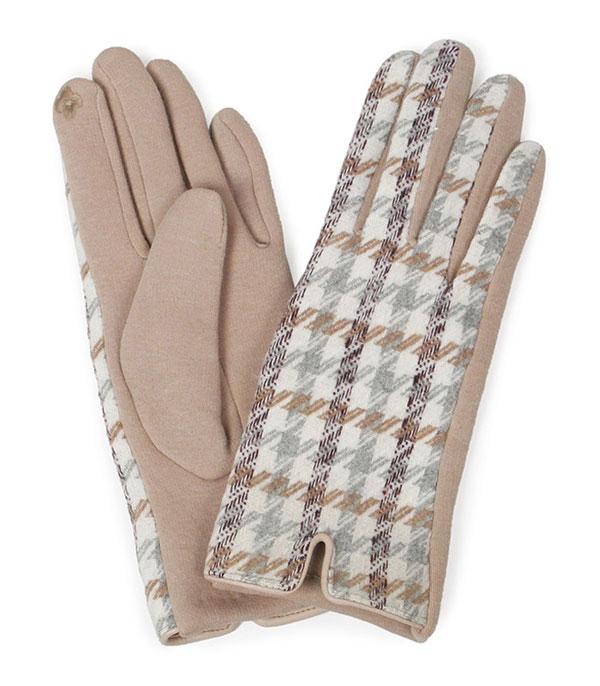 GLOVES :: Wholesale Houndstooth Smart Touch Winter Gloves