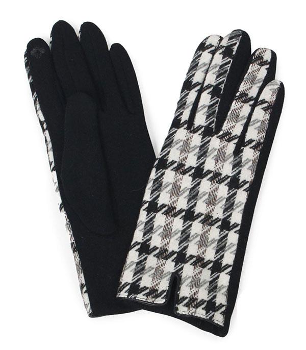 GLOVES :: Wholesale Houndstooth Smart Touch Winter Gloves