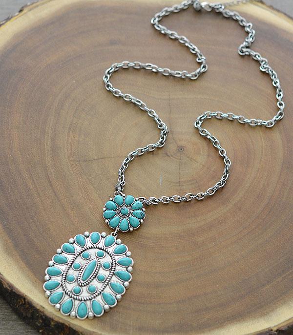 New Arrival :: Wholesale Turquoise Semi Stone Concho Necklace