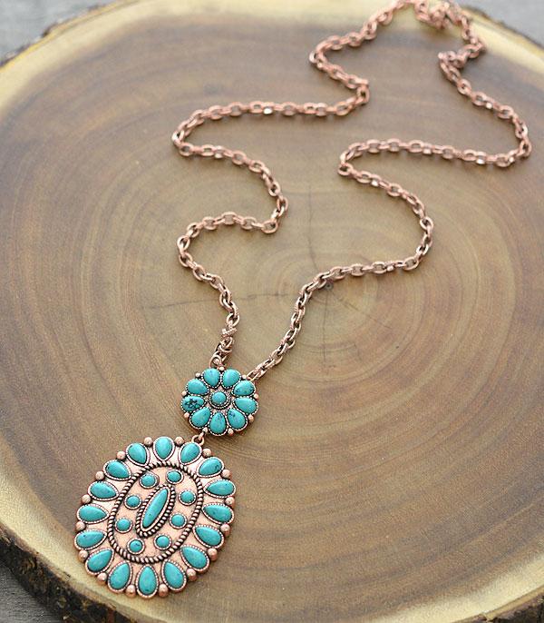 New Arrival :: Wholesale Turquoise Semi Stone Concho Necklace