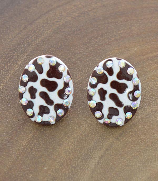 New Arrival :: Wholesale Cow Print Stone Post Earrings
