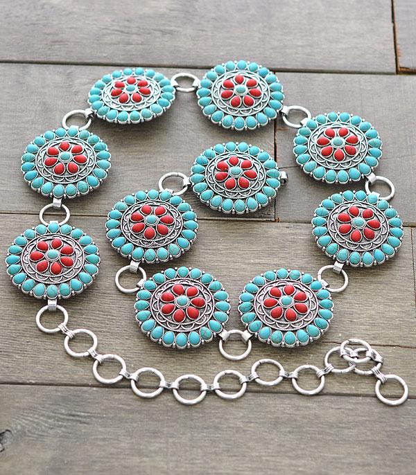 New Arrival :: Wholesale Tipi Western Turquoise Concho Belt