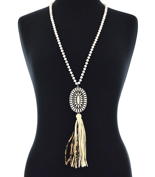 New Arrival :: Wholesale Turquoise Concho Leopard Tassel Necklace