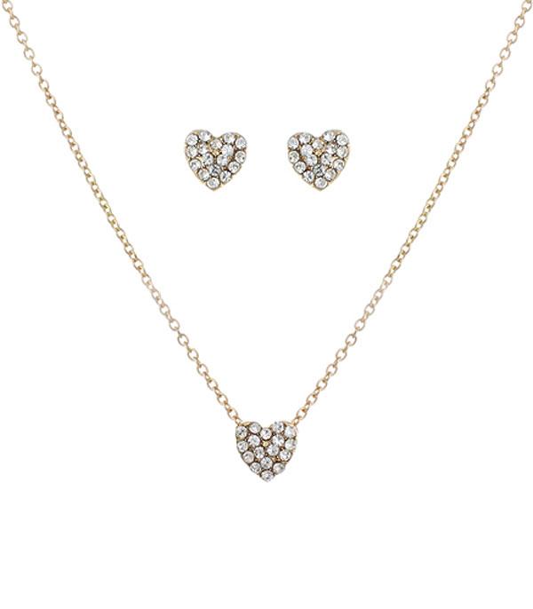 New Arrival :: Wholesale Rhinestone Dainty Heart Necklace Set