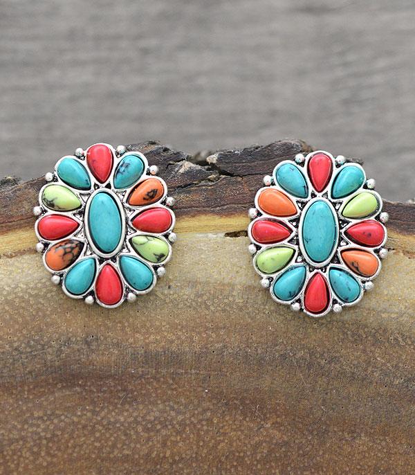 New Arrival :: Wholesale Western Turquoise Concho Stud Earirngs