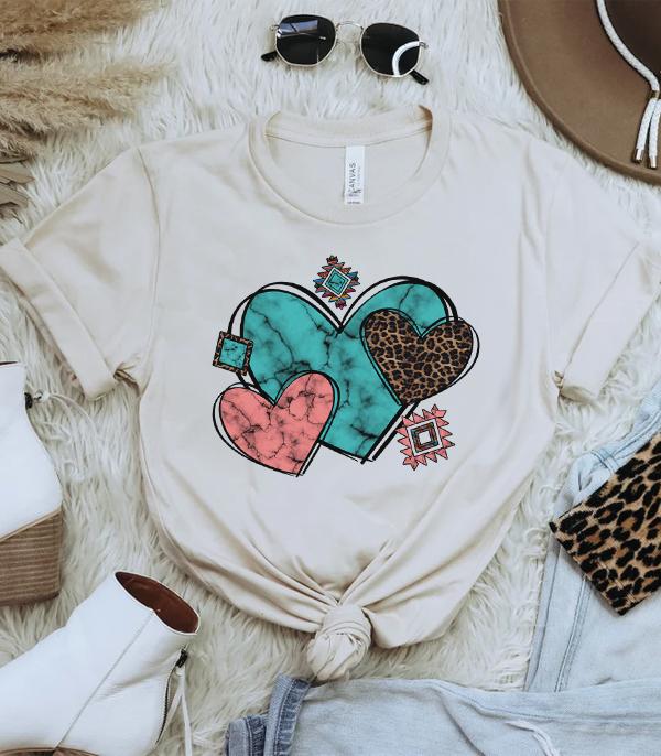 GRAPHIC TEES :: TSHIRTS :: Wholesale Turquoise Aztec Hearts Valentine Tshirt
