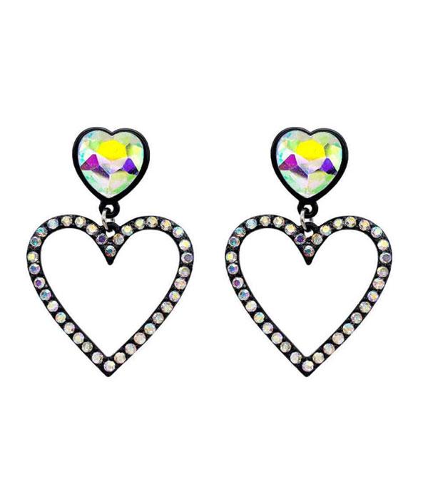 New Arrival :: Wholesale Heart Glass Stone Dangle Earrings