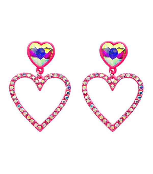 New Arrival :: Wholesale Heart Glass Stone Dangle Earrings