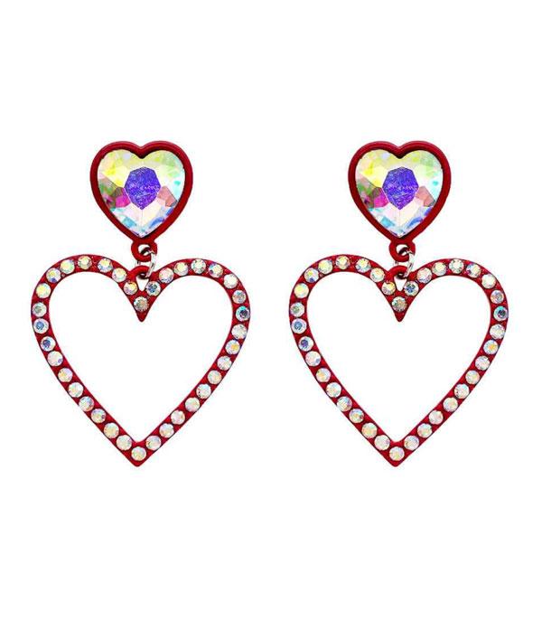 <font color=red>VALENTINE'S</font> :: Wholesale Heart Glass Stone Dangle Earrings