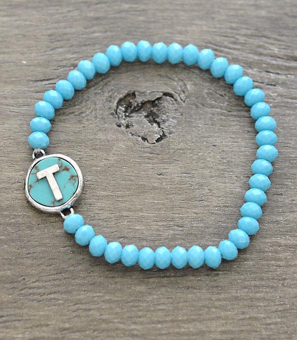 INITIAL JEWELRY :: BRACELETS | EARRINGS :: Wholesale Turquoise Bead Initial Bracelet