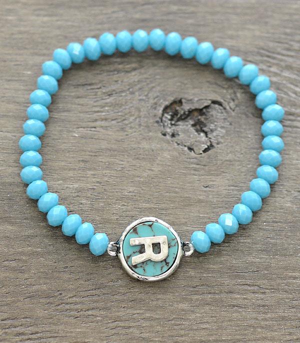 INITIAL JEWELRY :: BRACELETS | EARRINGS :: Wholesale Turquoise Bead Initial Bracelet