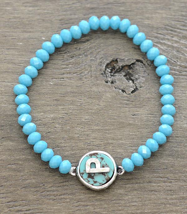 INITIAL JEWELRY :: BRACELETS | EARRINGS :: Wholesale Turquoise Bead Initial Bracelet