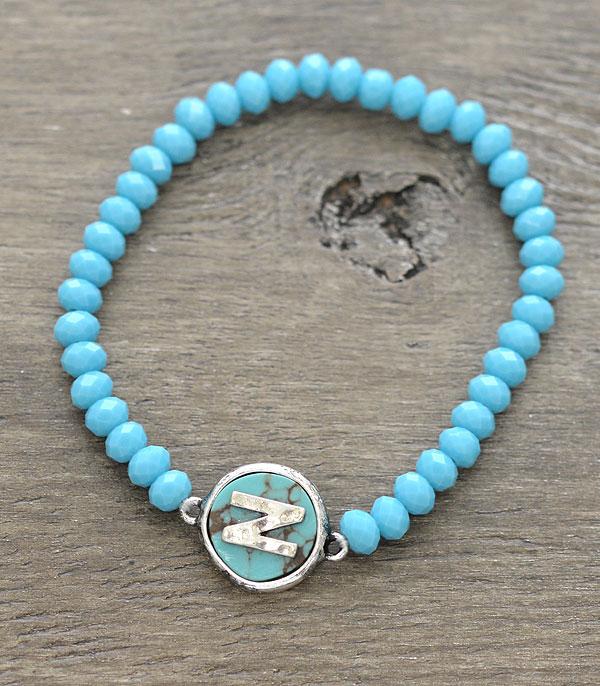 INITIAL JEWELRY :: BRACELETS | EARRINGS :: Wholesale Turquoise Bead Initial Bracelet