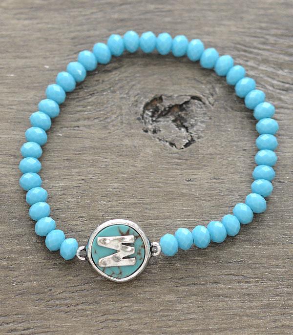 INITIAL JEWELRY :: BRACELETS | EARRINGS :: Wholesale Turquoise Bead Initial Bracelet