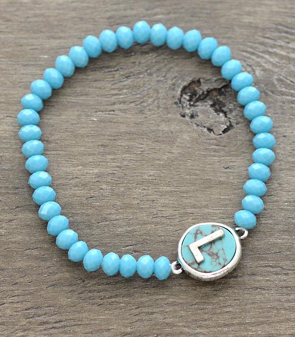 INITIAL JEWELRY :: BRACELETS | EARRINGS :: Wholesale Turquoise Bead Initial Bracelet