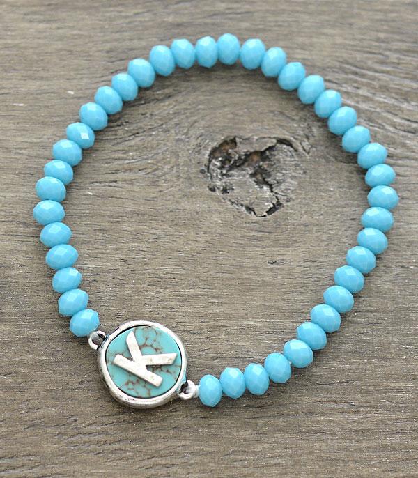 INITIAL JEWELRY :: BRACELETS | EARRINGS :: Wholesale Turquoise Bead Initial Bracelet