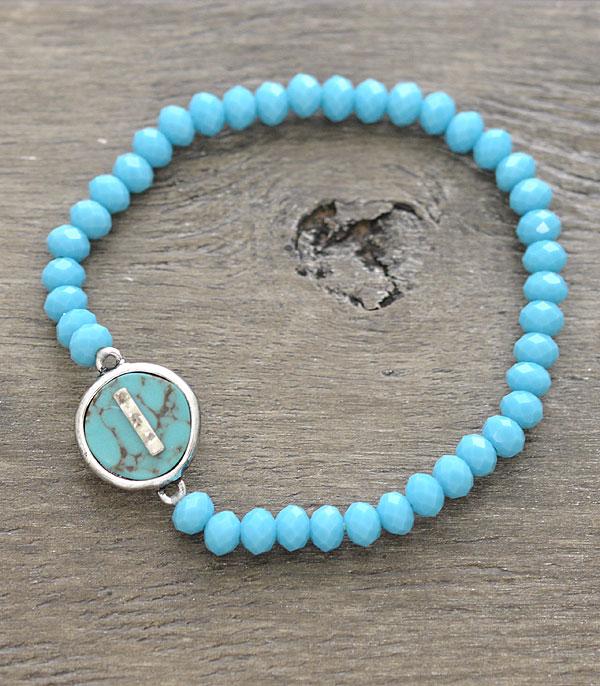 INITIAL JEWELRY :: BRACELETS | EARRINGS :: Wholesale Turquoise Bead Initial Bracelet