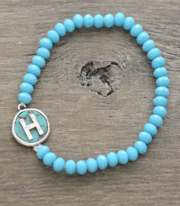 INITIAL JEWELRY :: BRACELETS | EARRINGS :: Wholesale Turquoise Bead Initial Bracelet