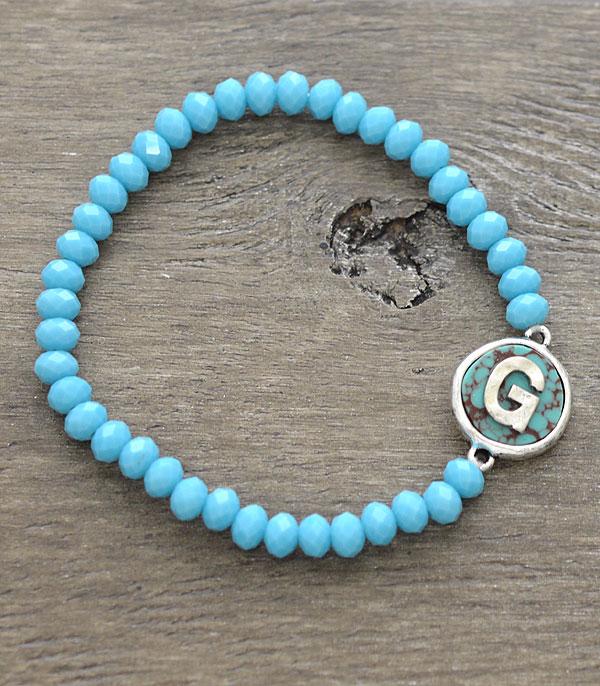 INITIAL JEWELRY :: BRACELETS | EARRINGS :: Wholesale Turquoise Bead Initial Bracelet